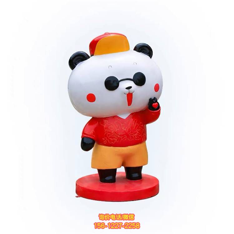 玻璃鋼卡通熊貓雕塑，可愛園林裝飾