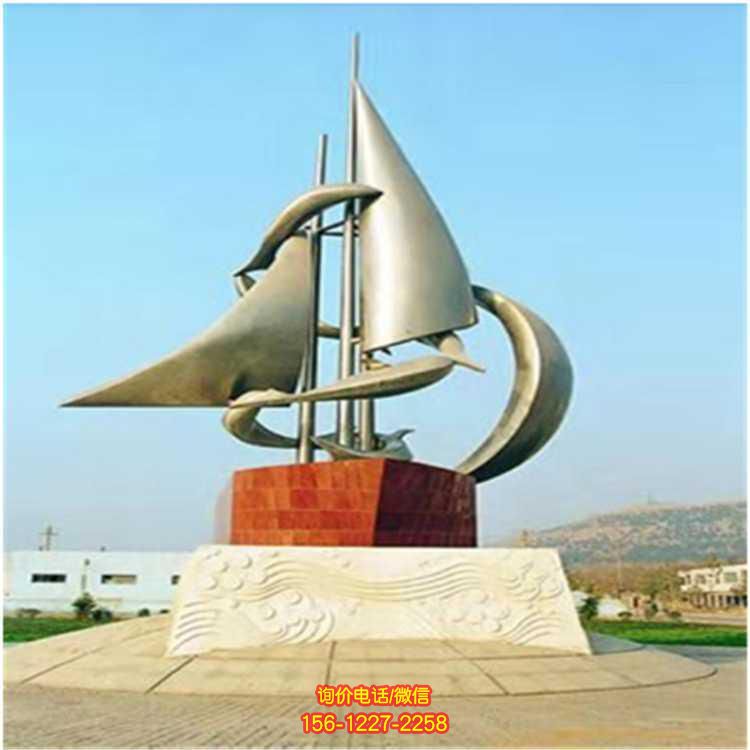 不銹鋼帆船抽象雕塑，為廣場(chǎng)景觀增添獨(dú)特魅力