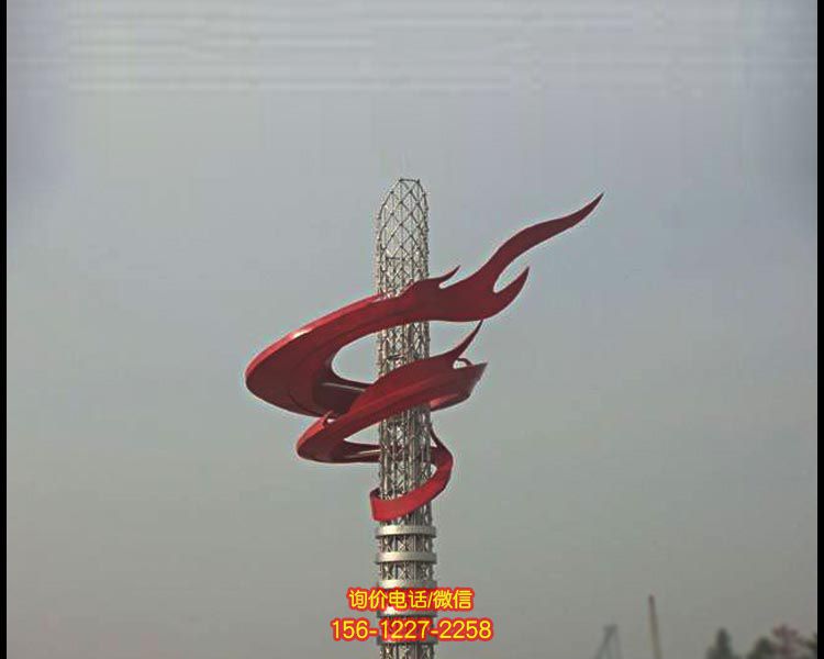 廣場不銹鋼柱圍繞一團火不銹鋼火苗雕塑