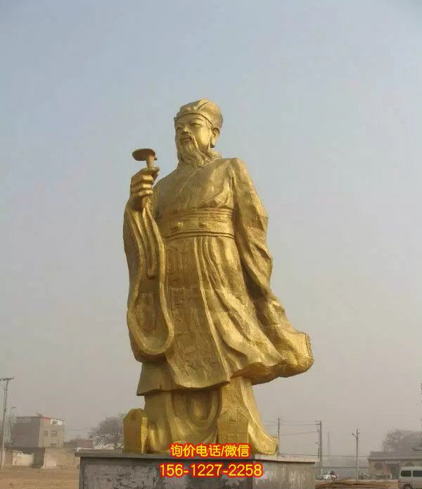 醫學院廣場站姿拿藥名醫李時珍鍍金玻璃鋼雕塑