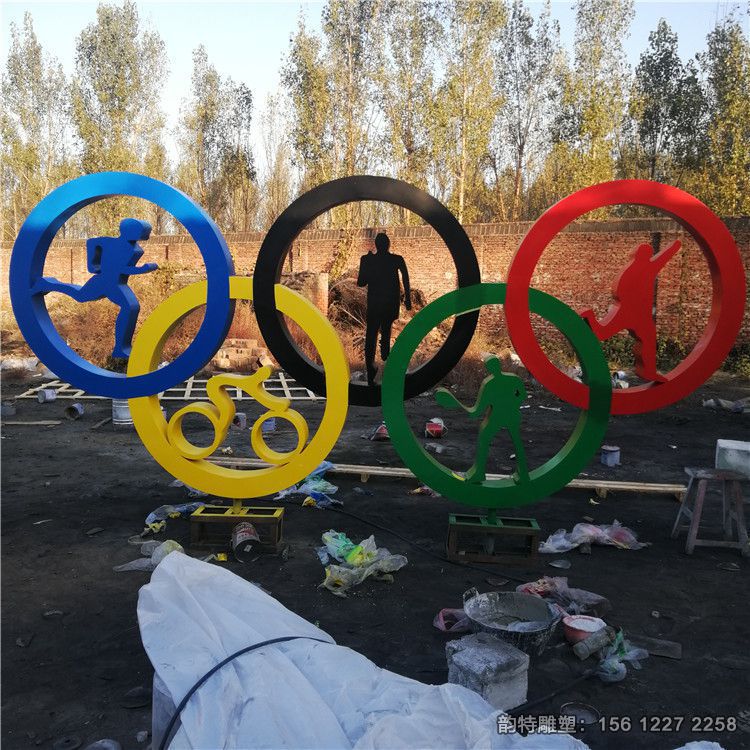 加工不銹鋼五環運動雕塑，定做體育運動主題雕塑
